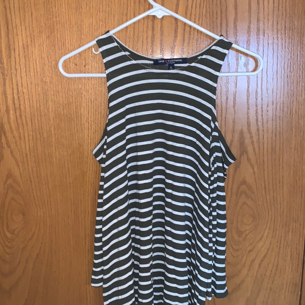 One Clothing Green Striped Cold Shoulder Long Sleeve